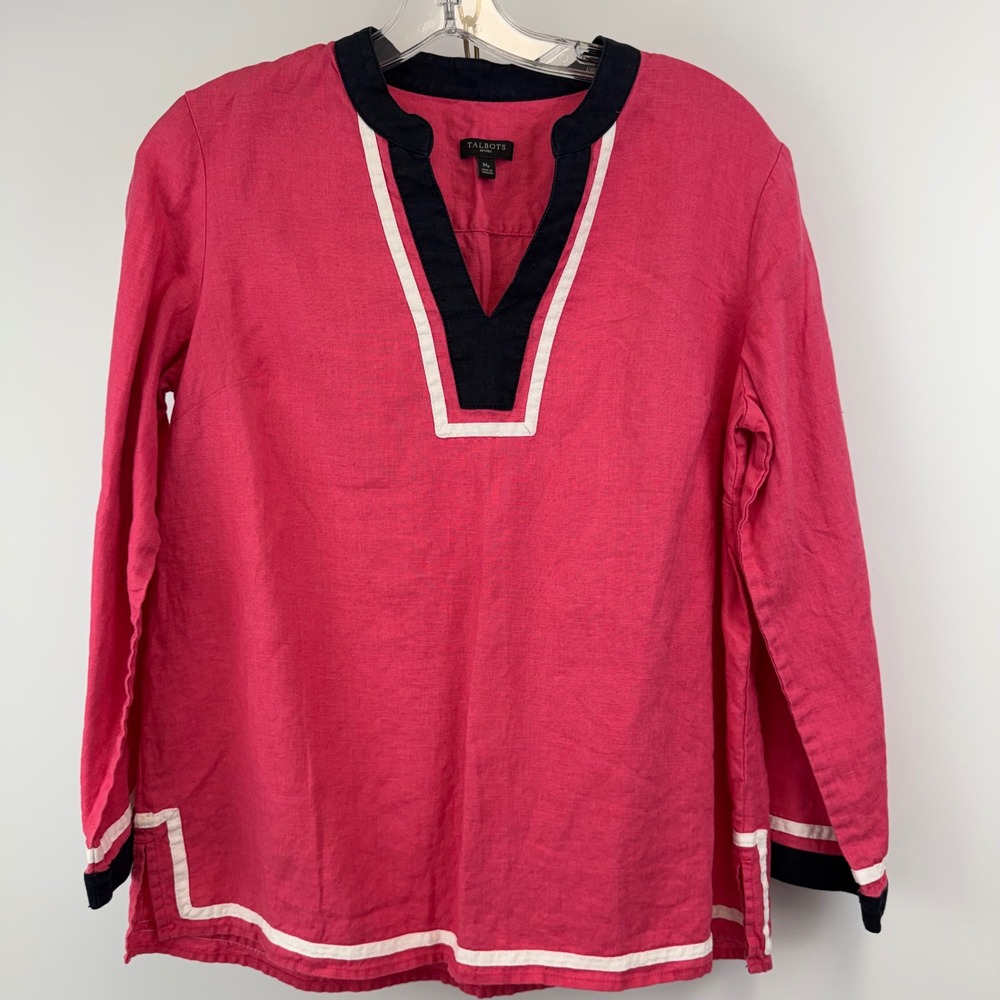 Talbots Top Women's Petite Medium Linen Pink Nautical Tunic MP‎